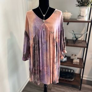 White Birch pink/purple/gray tie dye babydoll dress! Size 2x